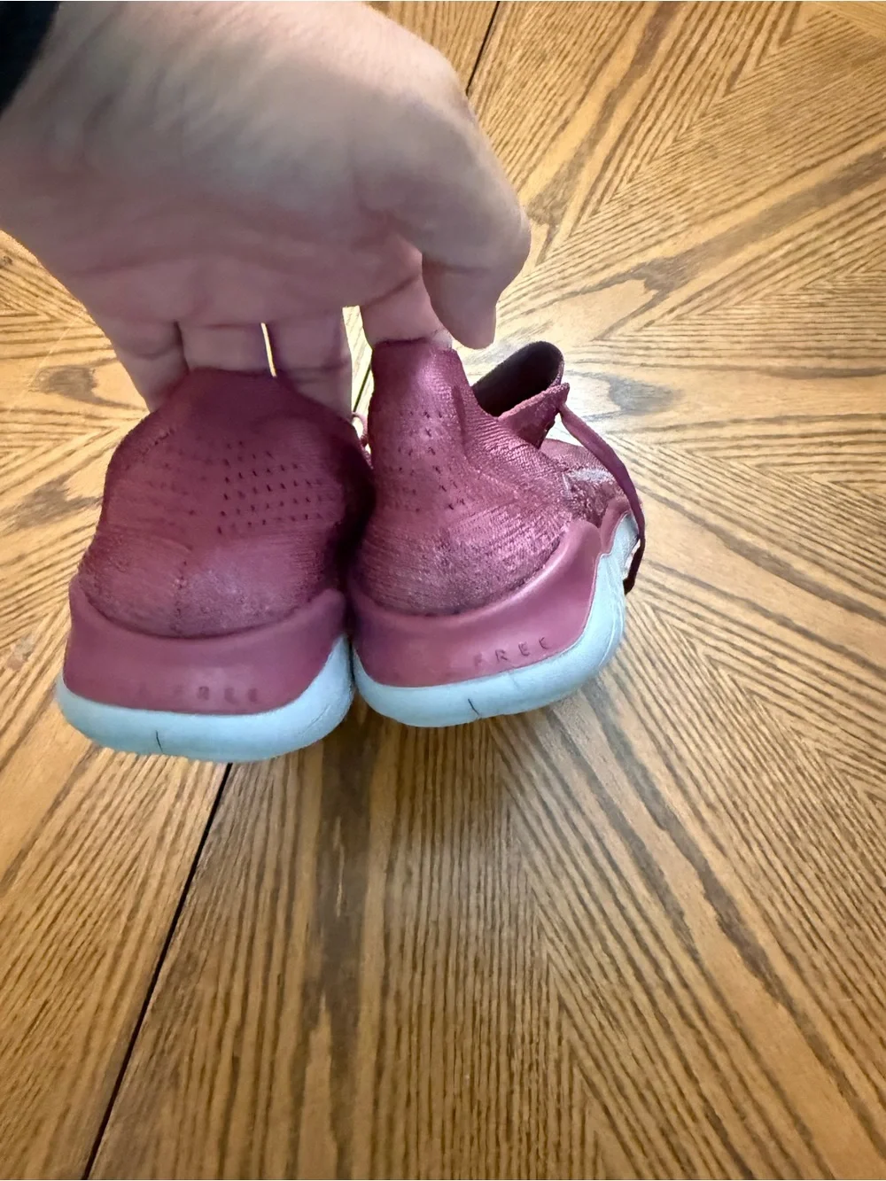 Nike Burgundy Knit Slip-On Sneakers with Bright Orange Insole